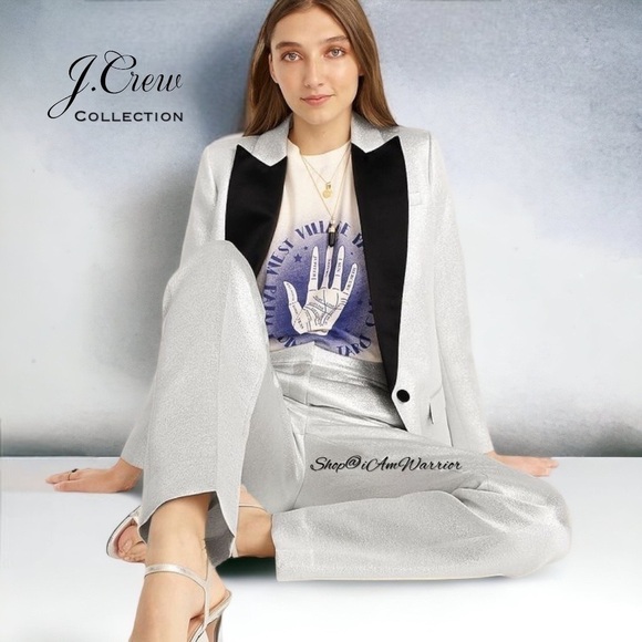J.Crew Collection NWT metallic silver straight leg pants *shop@iamwarrior - Picture 4 of 16
